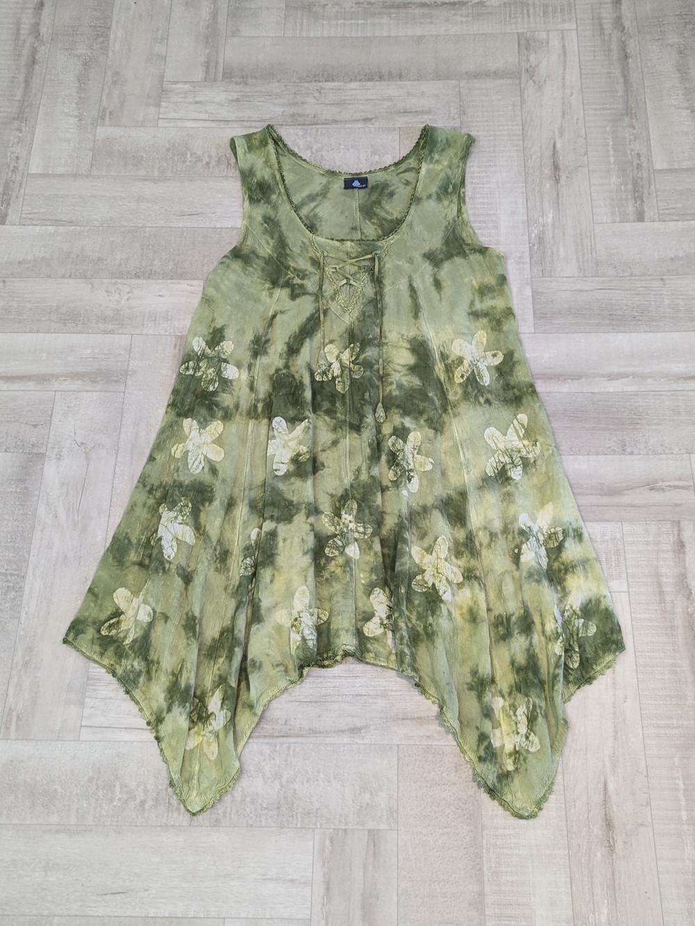 Vintage Y2K Fairy Grunge Small Green Floral Dress Ren Faire Lagenlook Goblincore